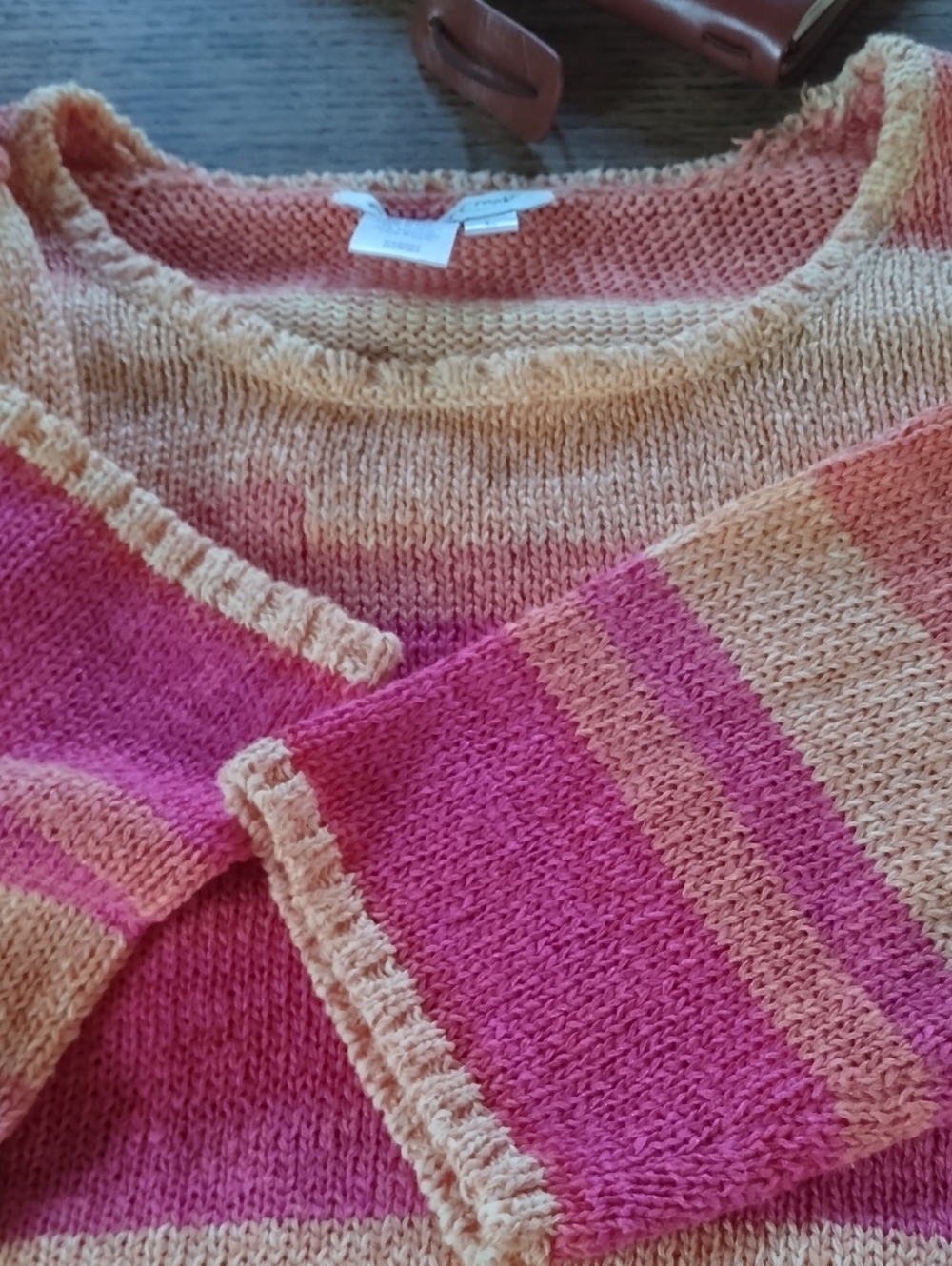 Coldwater Creek Pink & Cream Striped Lightweight Crewneck Sweater
